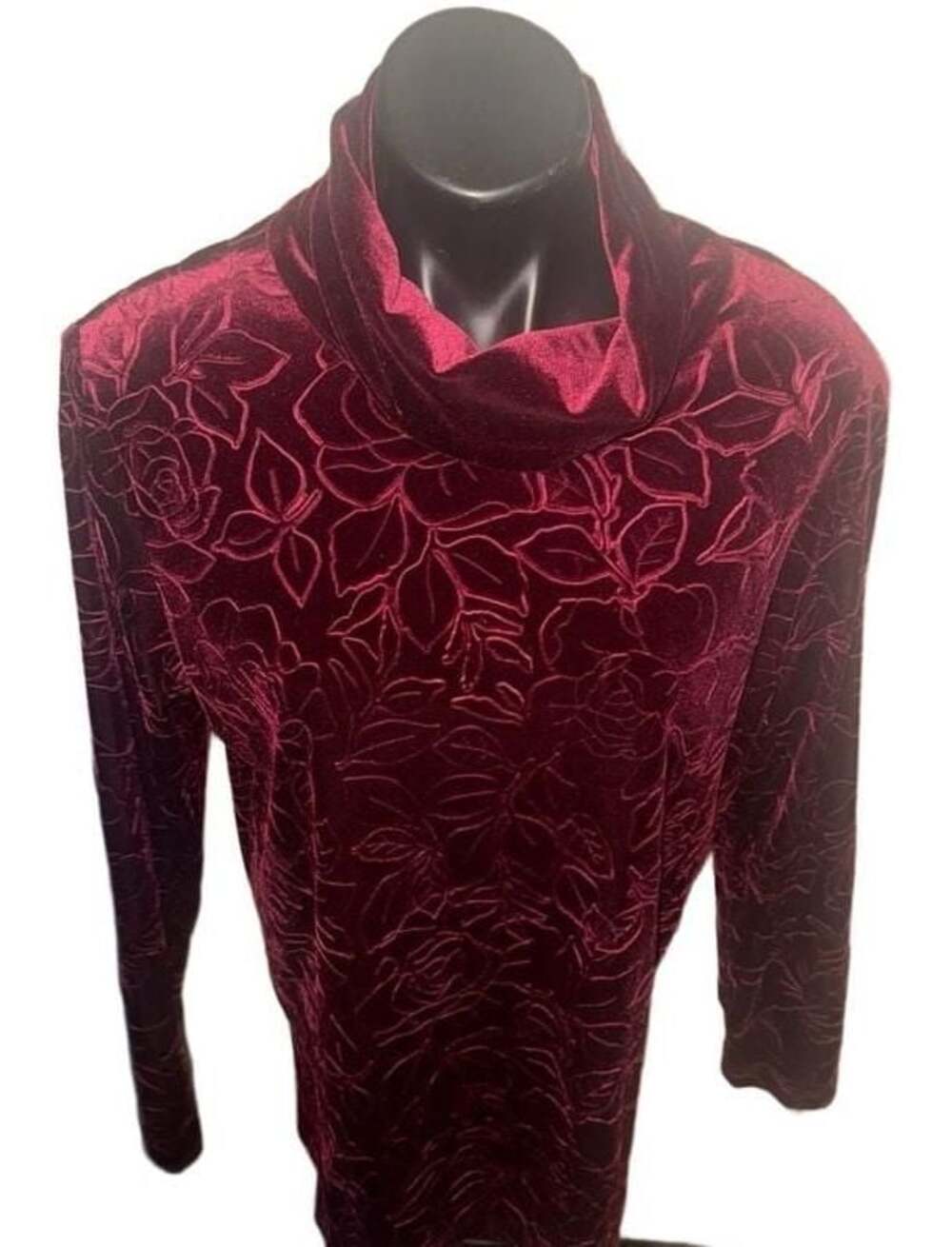 Coldwater Creek Velvet Burnout Floral Cowl Neck Long Sleeve Top Womens PL